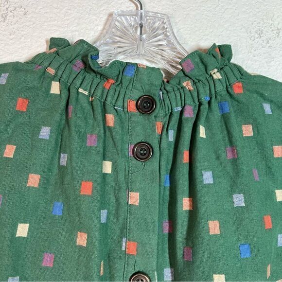 Ro & De Green Box Long Sleeve Button Down at Back Ruffle Round Neck Womens Small - Picture 7 of 7